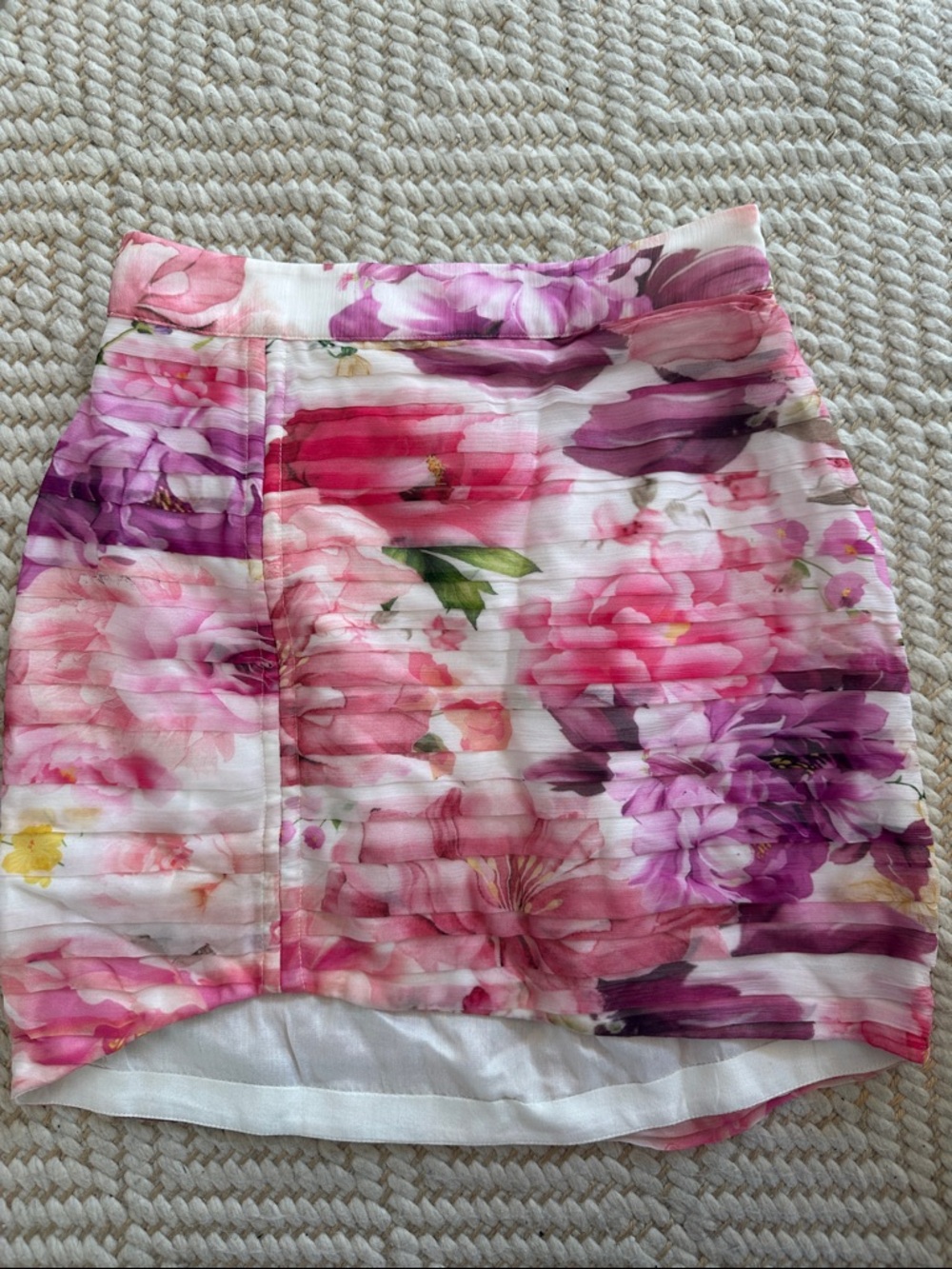 Rococo Sand Pink & Purple Floral Silk Mini Skirt NWOT
